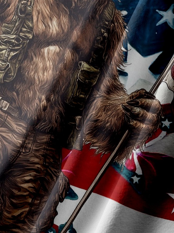 Big Size Moisture-wicking American Flag Bigfoot Chest Pocket Casual Shirt