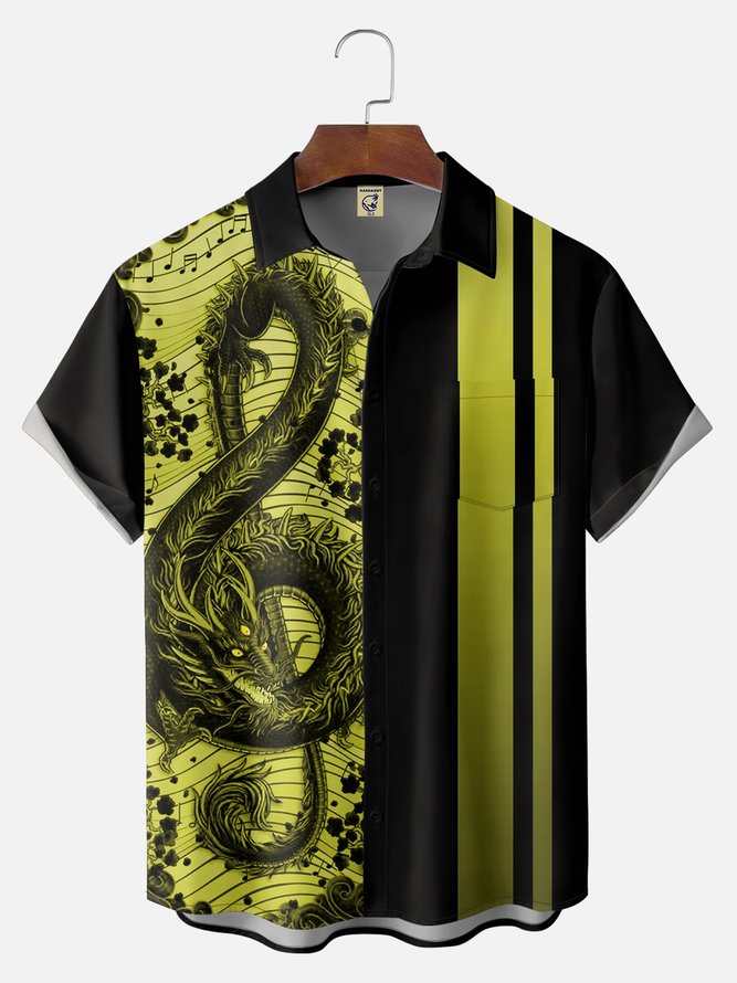 Big Size Moisture-wicking Music Note Chest Pocket Bowling Shirt