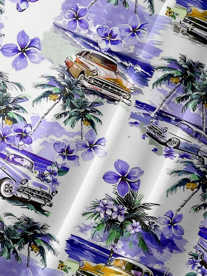 Moisture-wicking Beach Retro Car Chest Pocket Hawaiian Shirt