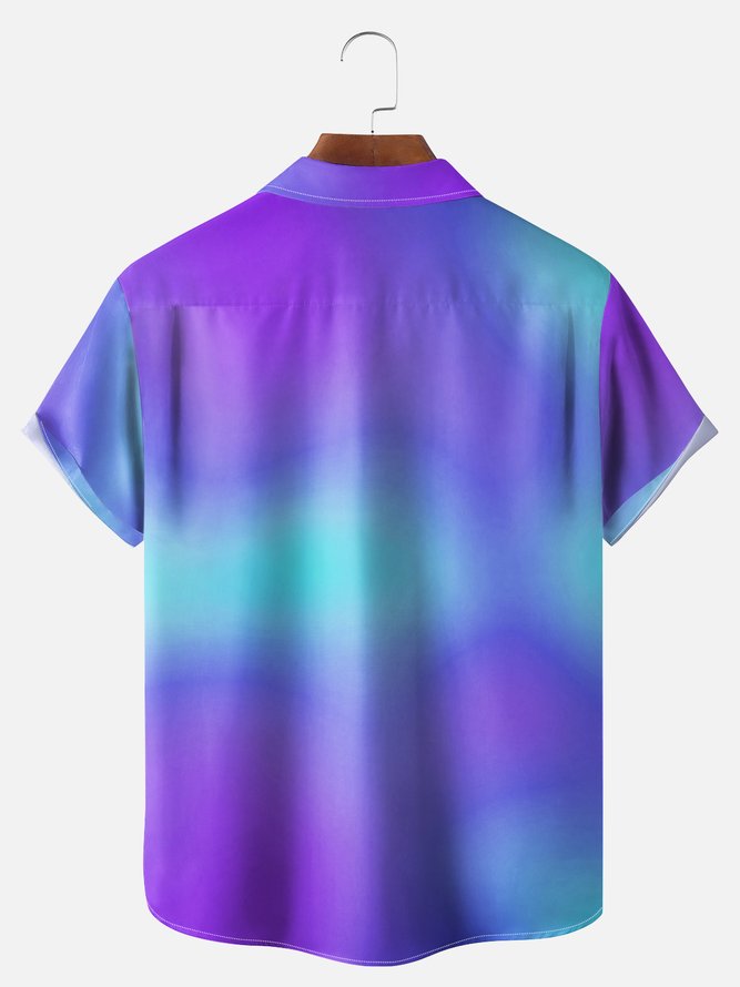 Big Size Moisture-wicking Gradient Flamingo Chest Pocket Hawaiian Shirt