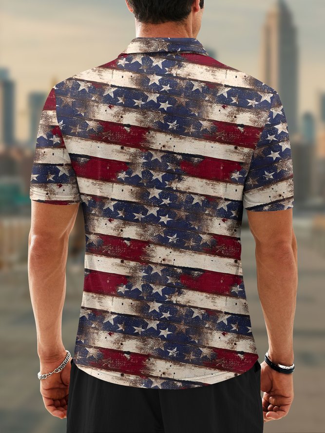 Moisture Wicking Gradient Abstract USA Flag Short Sleeve Golf Polo