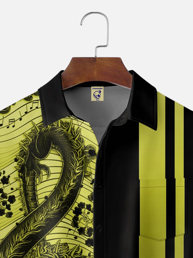 Big Size Moisture-wicking Music Note Chest Pocket Bowling Shirt