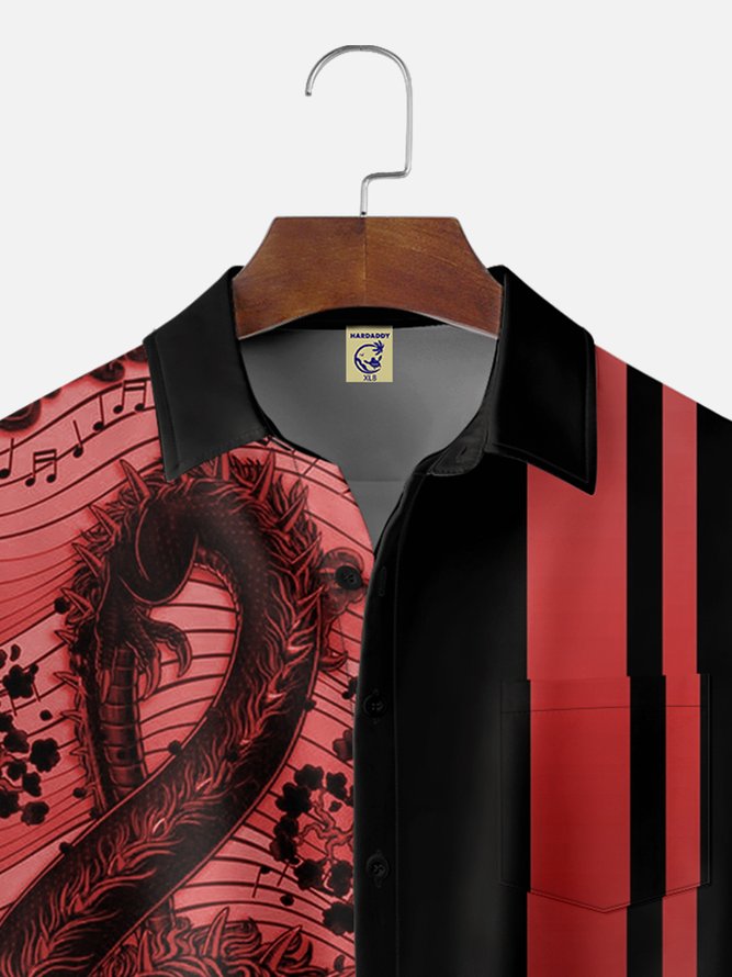 Big Size Moisture-wicking Music Note Chest Pocket Bowling Shirt