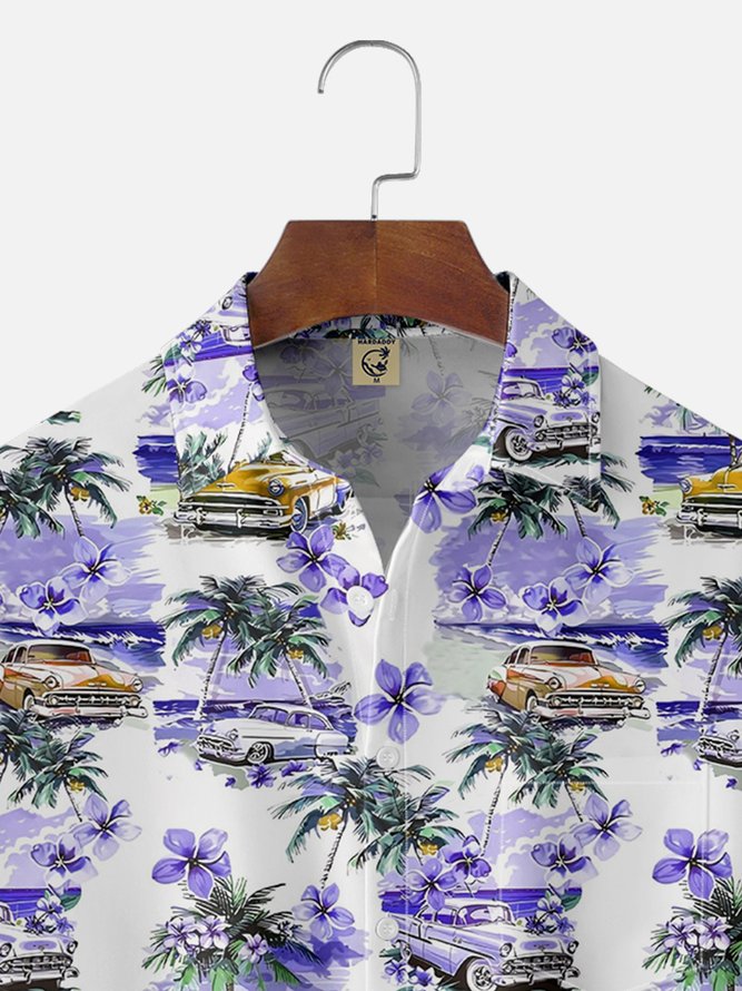 Moisture-wicking Beach Retro Car Chest Pocket Hawaiian Shirt