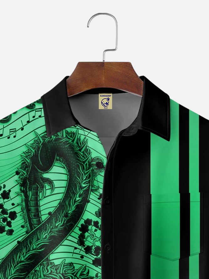 Big Size Moisture-wicking Music Note Chest Pocket Bowling Shirt