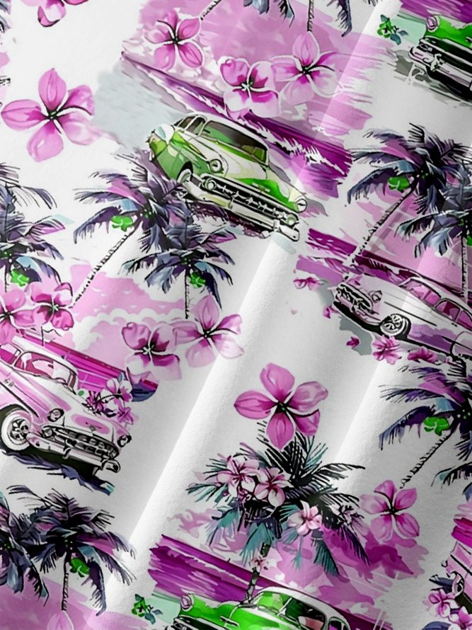 Moisture-wicking Beach Retro Car Chest Pocket Hawaiian Shirt
