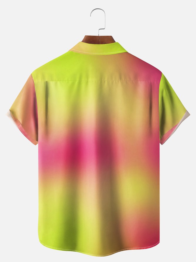 Big Size Moisture-wicking Gradient Flamingo Chest Pocket Hawaiian Shirt