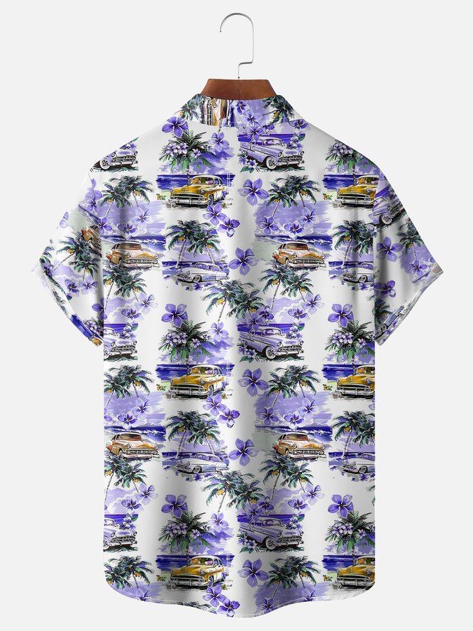 Moisture-wicking Beach Retro Car Chest Pocket Hawaiian Shirt