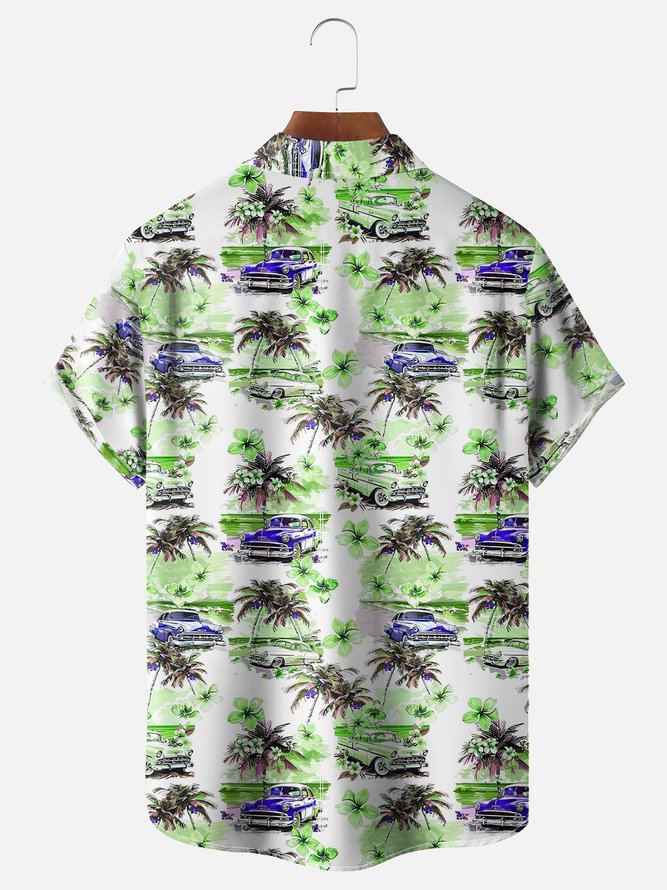 Moisture-wicking Beach Retro Car Chest Pocket Hawaiian Shirt