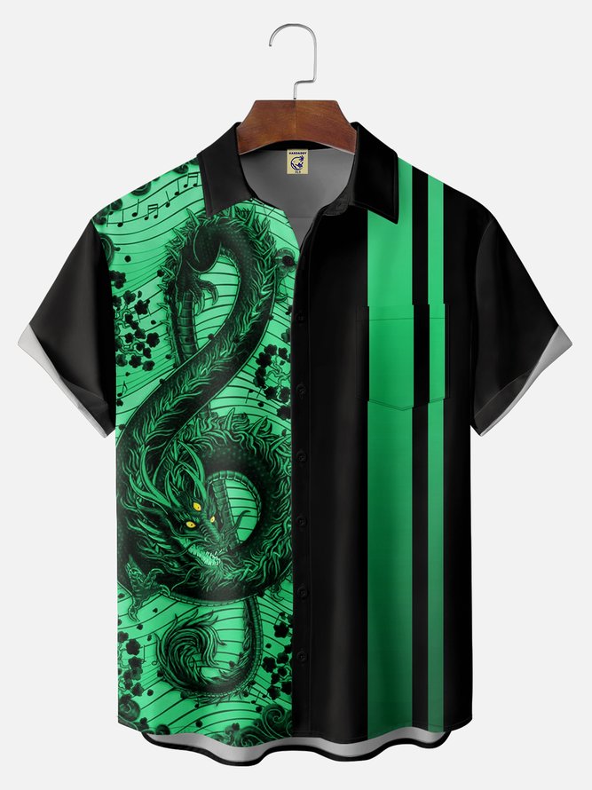 Big Size Moisture-wicking Music Note Chest Pocket Bowling Shirt