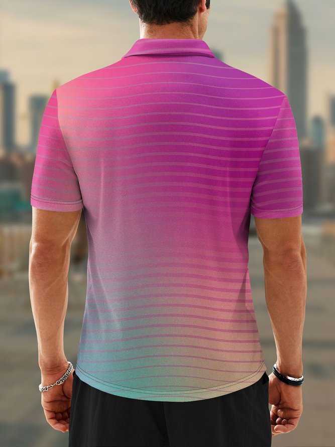 Moisture Wicking Gradient Color Abstract Stripes Short Sleeve Golf Polo
