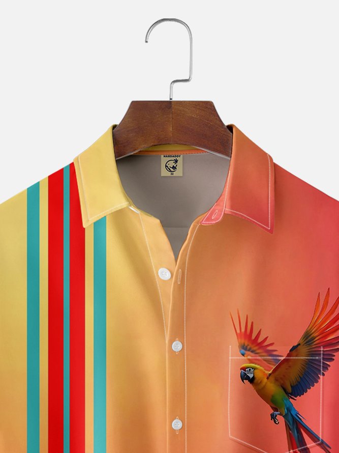 Moisture-wicking Avant-garde Parrot Flying Art Chest Pocket Bowling Shirt