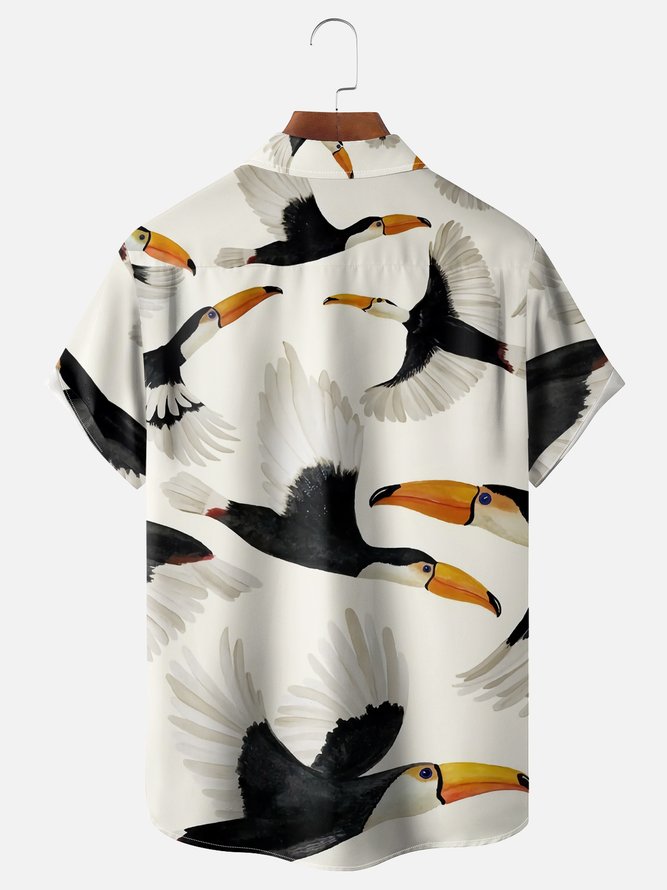 Moisture-wicking Toucan Flying Art Chest Pocket Hawaiian Shirt