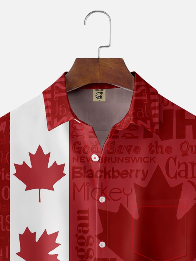 Moisture Wicking Canadian Maple Leaf Chest Pocket Bowling Shirt