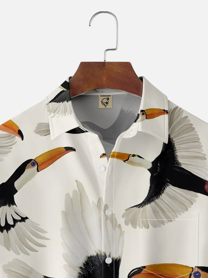 Moisture-wicking Toucan Flying Art Chest Pocket Hawaiian Shirt