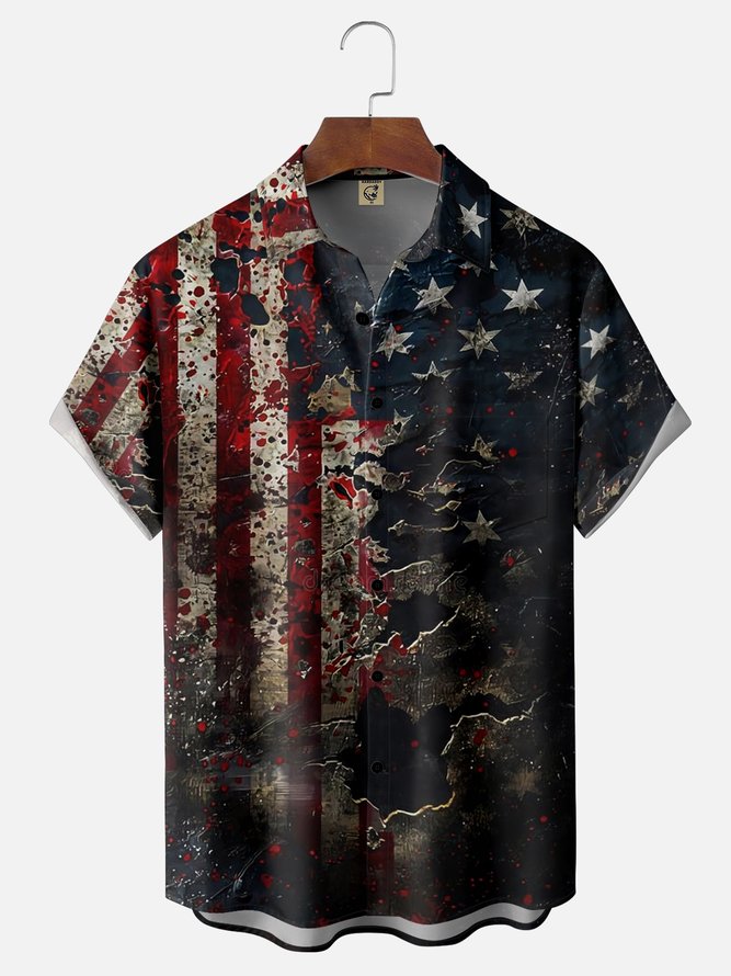 Moisture-wicking American Flag Independence Day Textured Chest Pocket Casual Shirt