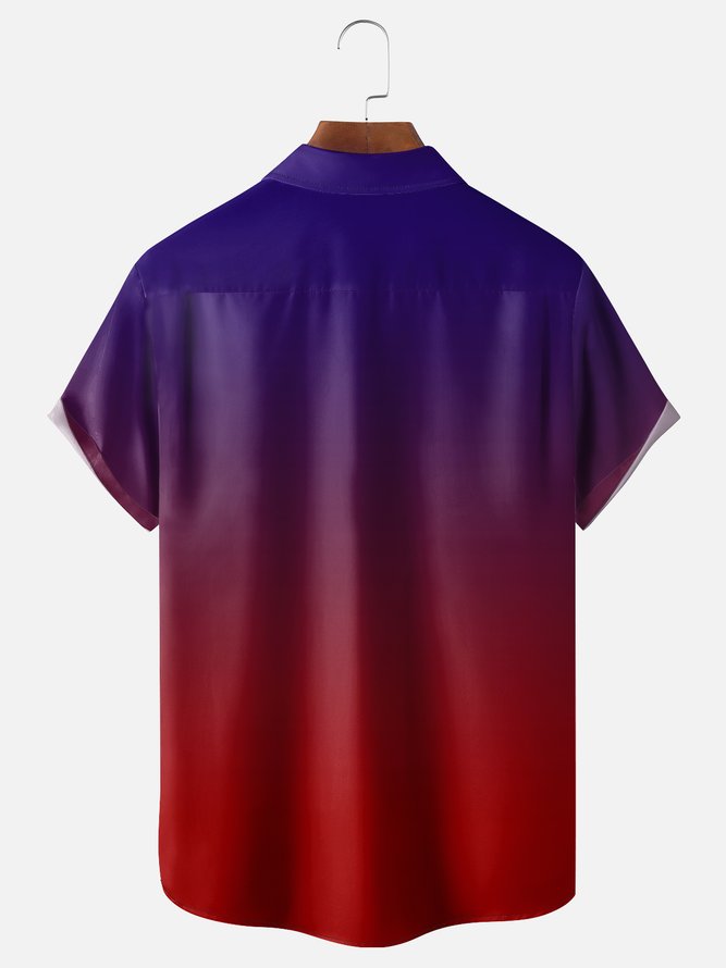 Moisture Wicking Canada Gradient Maple Leaf Chest Pocket Bowling Shirt