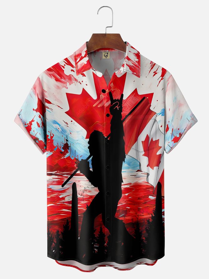 Moisture Wicking Canada Gradient Bigfoot Chest Pocket Hawaiian Shirt
