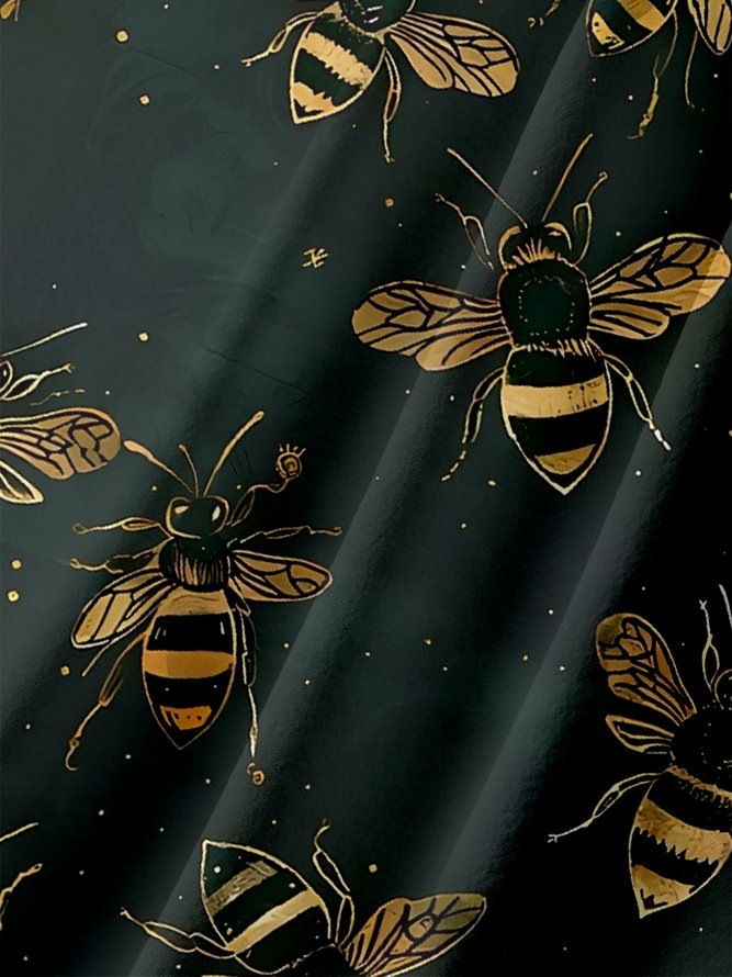 Moisture-wicking Fun Bee Print Art Chest Pocket Hawaiian Shirt