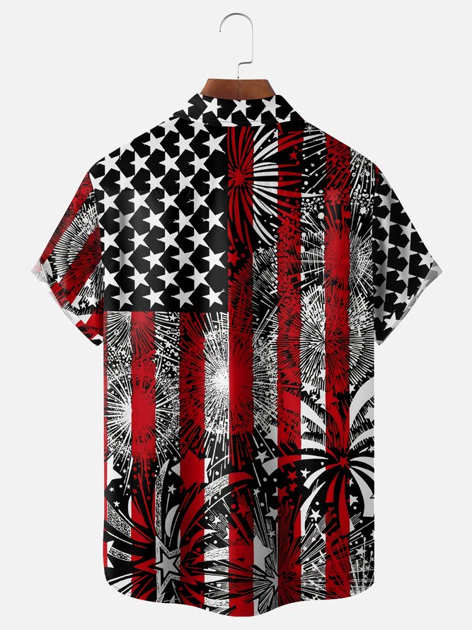 Moisture Wicking USA Independence Day Flag Chest Pocket Hawaiian Shirt