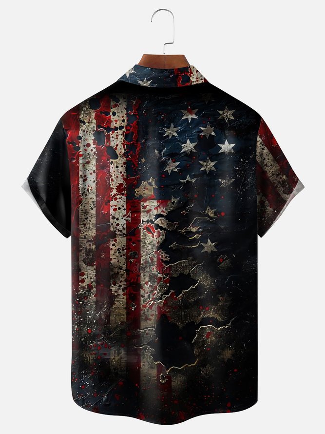 Moisture-wicking American Flag Independence Day Textured Chest Pocket Casual Shirt