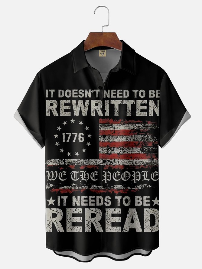 Tall Size Moisture Wicking 1776 Declaration of Independence 4th of July Chest Pocket Hawaiian Shirt