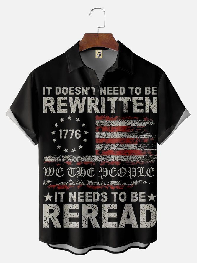 Big Size Moisture Wicking 1776 Declaration of Independence 4th of July Chest Pocket Hawaiian Shirt