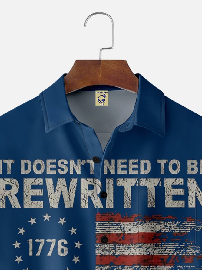 Big Size Moisture Wicking 1776 Declaration of Independence 4th of July Chest Pocket Hawaiian Shirt