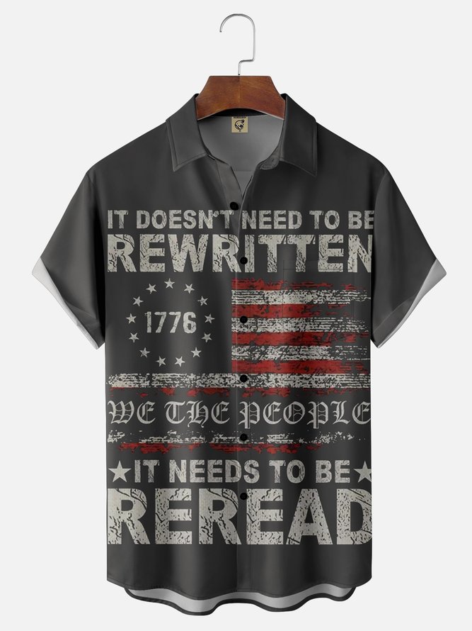 Moisture Wicking 1776 Declaration of Independence 4th of July Chest Pocket Hawaiian Shirt