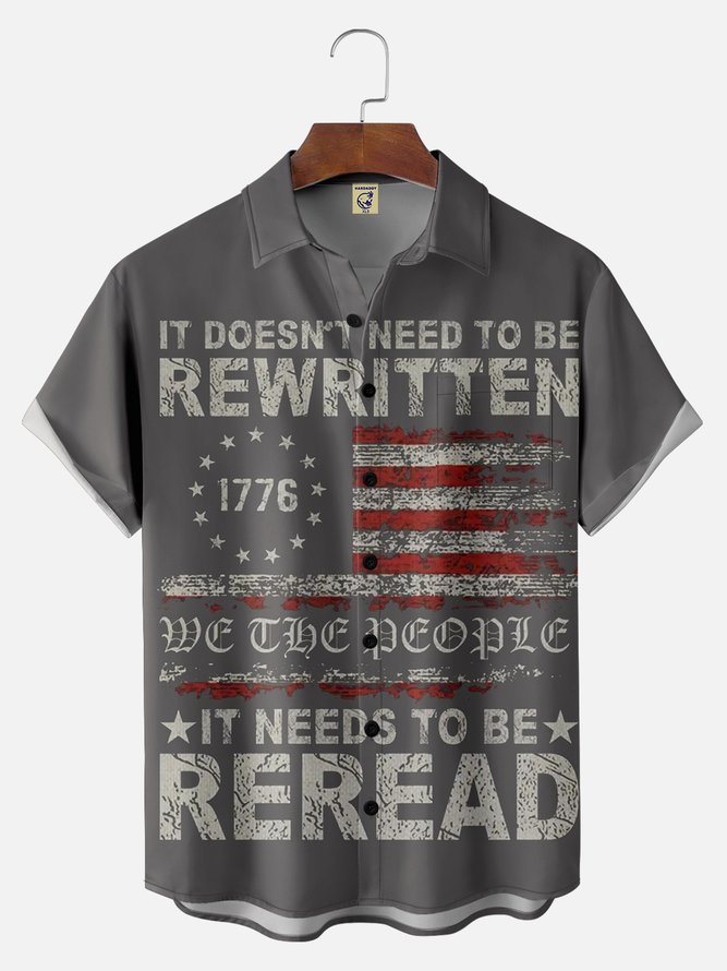 Big Size Moisture Wicking 1776 Declaration of Independence 4th of July Chest Pocket Hawaiian Shirt
