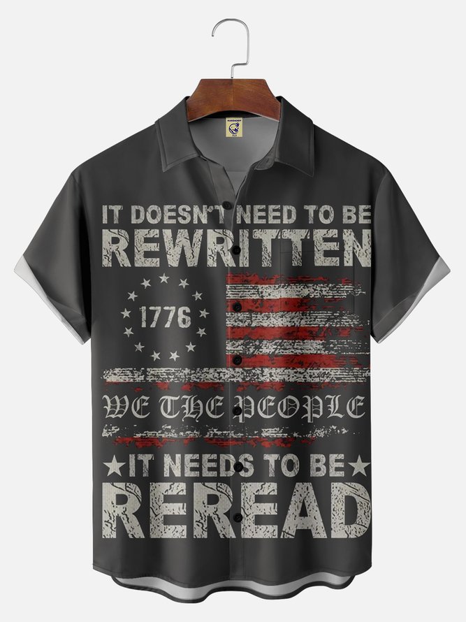 Big Size Moisture Wicking 1776 Declaration of Independence 4th of July Chest Pocket Hawaiian Shirt