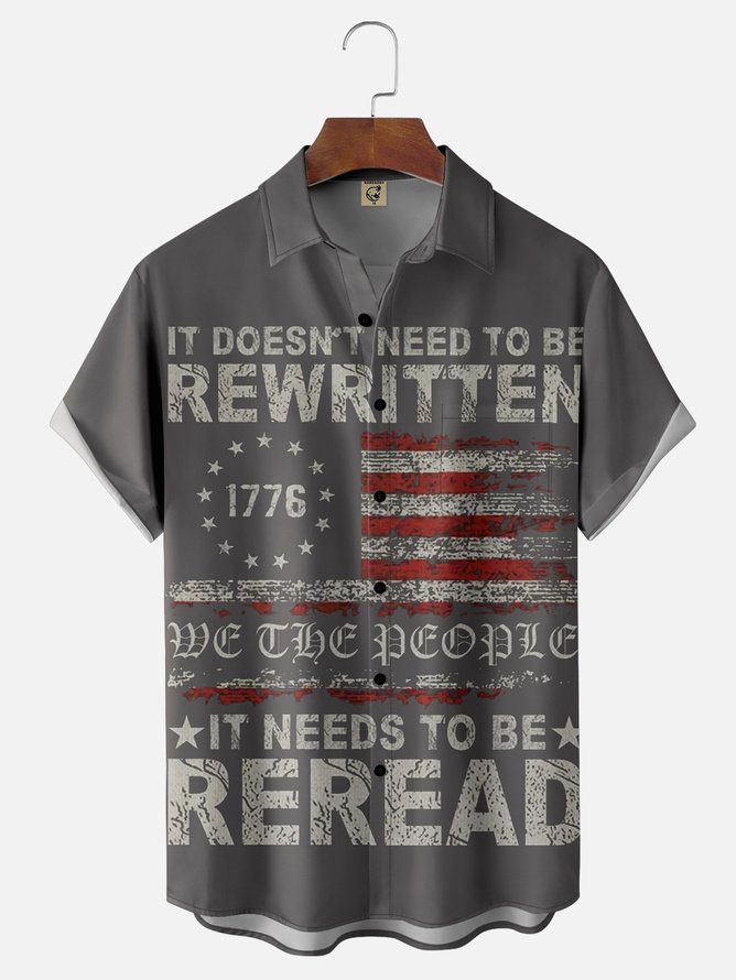 Tall Size Moisture Wicking 1776 Declaration of Independence 4th of July Chest Pocket Hawaiian Shirt
