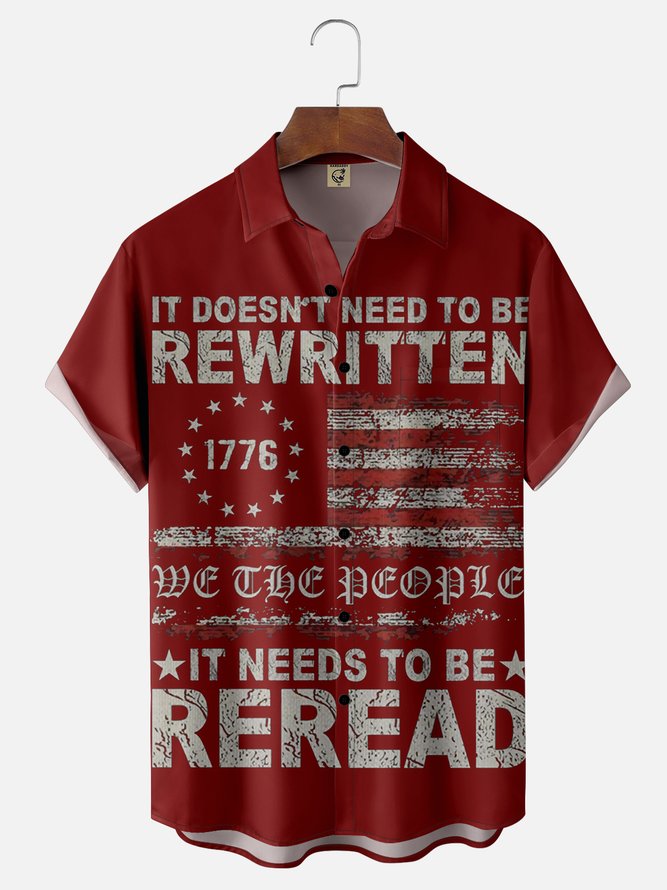 Moisture Wicking 1776 Declaration of Independence 4th of July Chest Pocket Hawaiian Shirt
