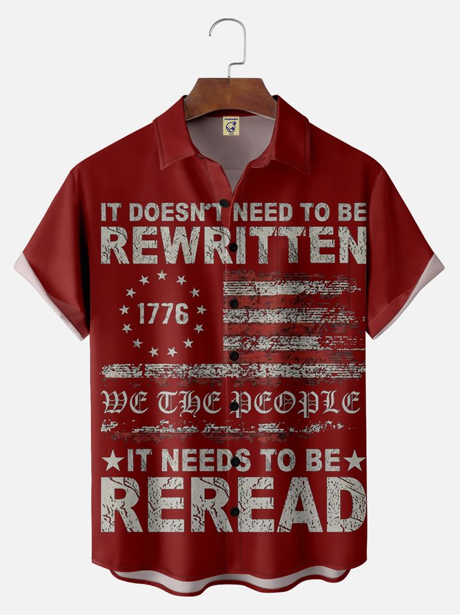 Big Size Moisture Wicking 1776 Declaration of Independence 4th of July Chest Pocket Hawaiian Shirt