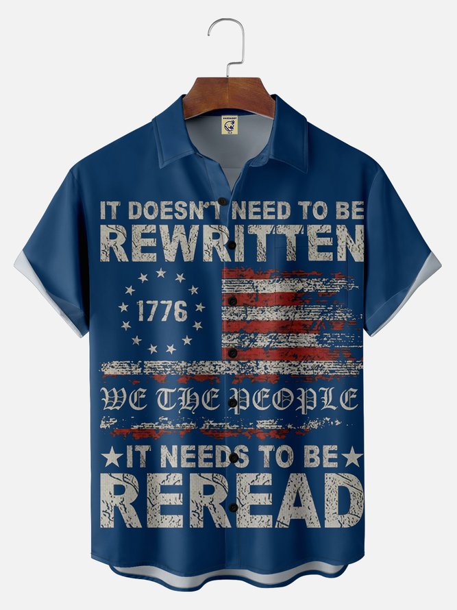 Big Size Moisture Wicking 1776 Declaration of Independence 4th of July Chest Pocket Hawaiian Shirt