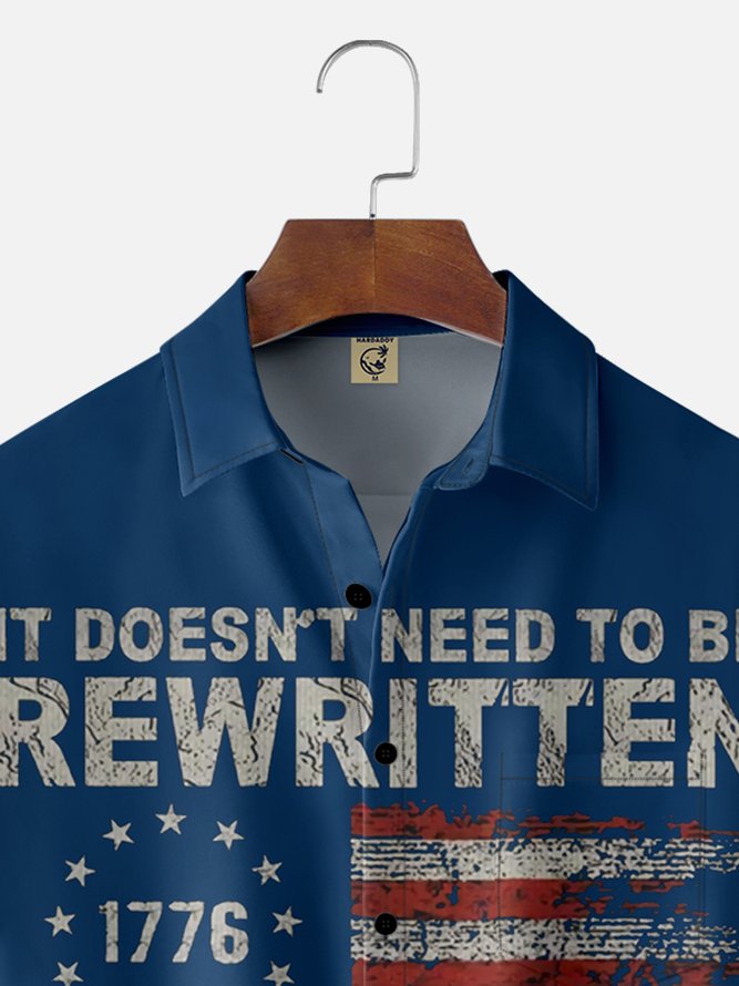Moisture Wicking 1776 Declaration of Independence 4th of July Chest Pocket Hawaiian Shirt