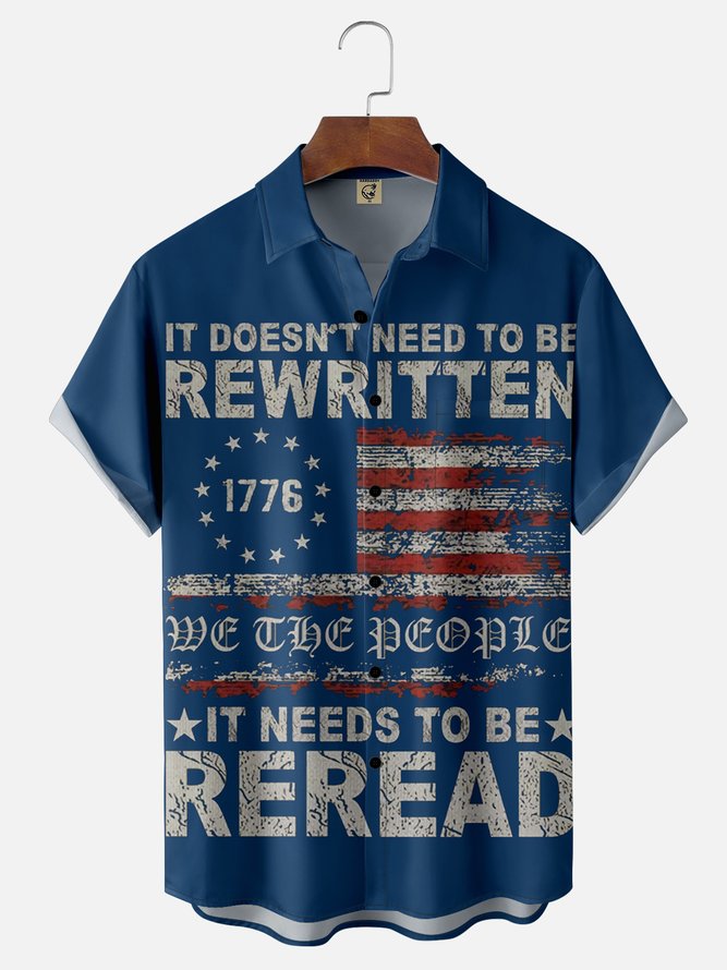 Moisture Wicking 1776 Declaration of Independence 4th of July Chest Pocket Hawaiian Shirt