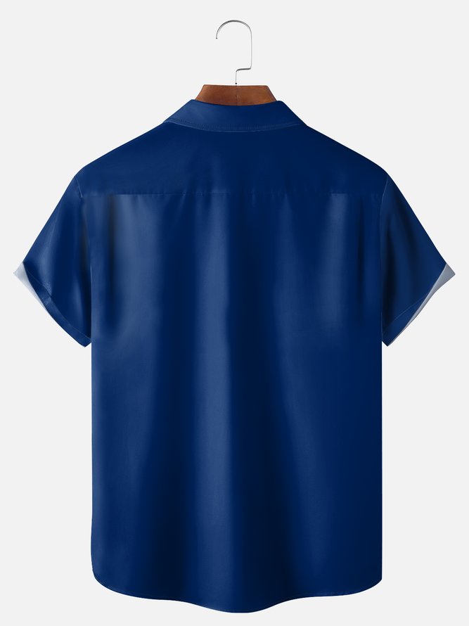 Big Size Moisture-wicking Flamingo Chest Pocket Bowling Shirt
