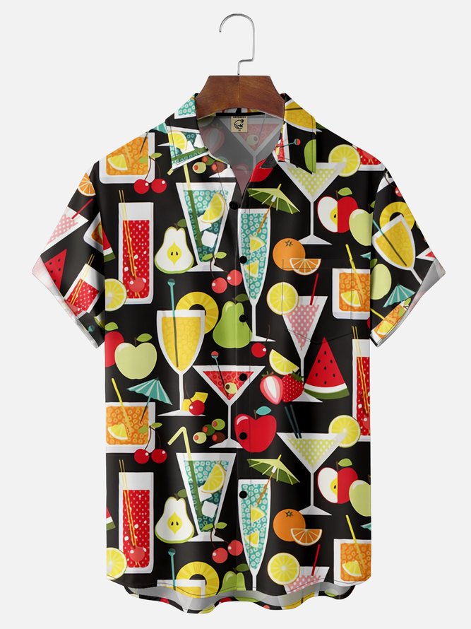 Tall Size Moisture-wicking Geomatric Cocktail Chest Pocket Hawaiian Shirt