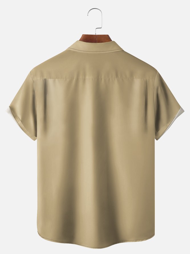 Big Size Moisture-wicking Music Note Chest Pocket Bowling Shirt