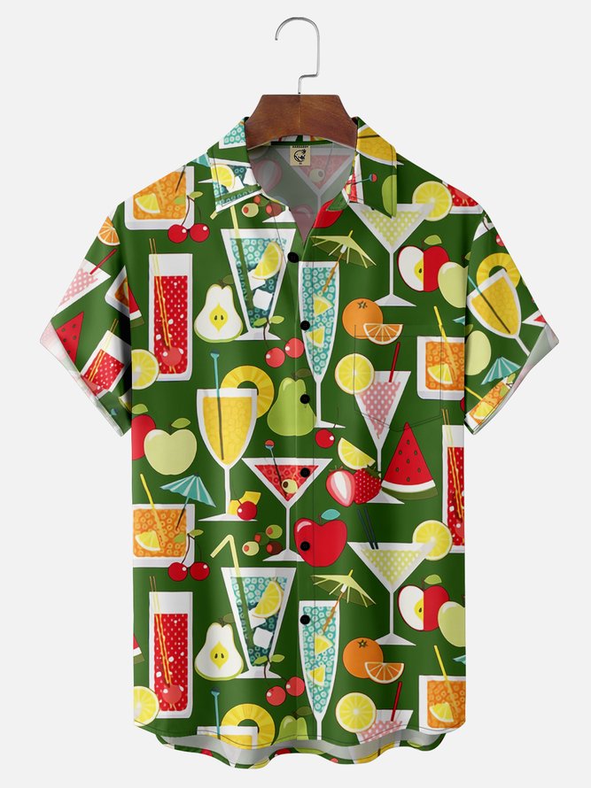 Tall Size Moisture-wicking Geomatric Cocktail Chest Pocket Hawaiian Shirt