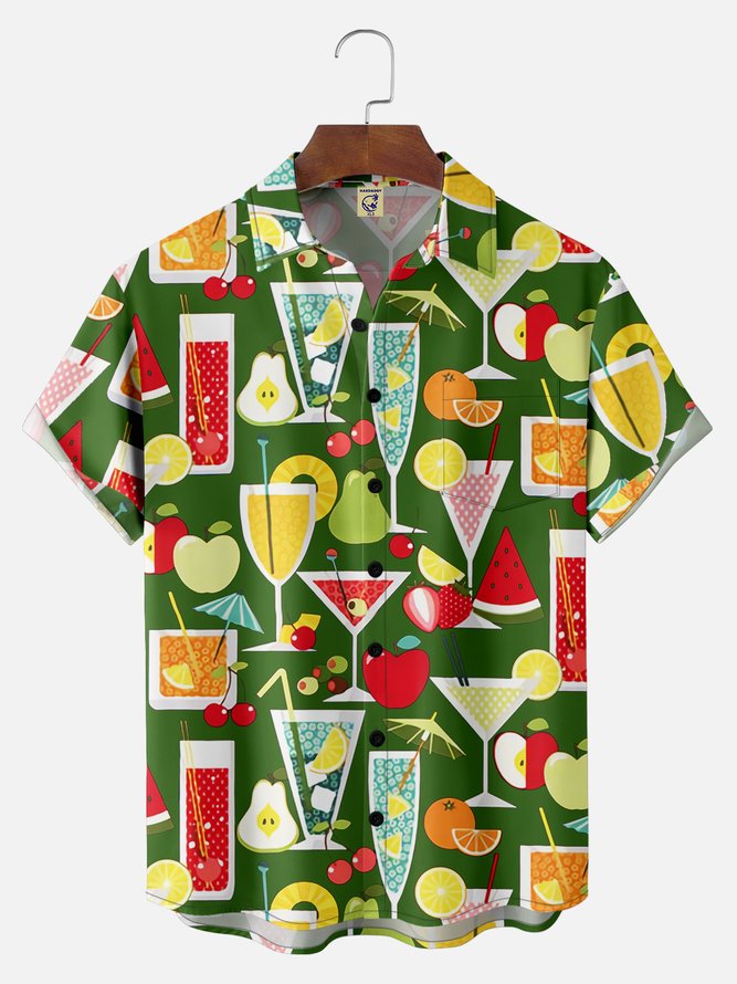 Big Size Moisture-wicking Geomatric Cocktail Chest Pocket Hawaiian Shirt