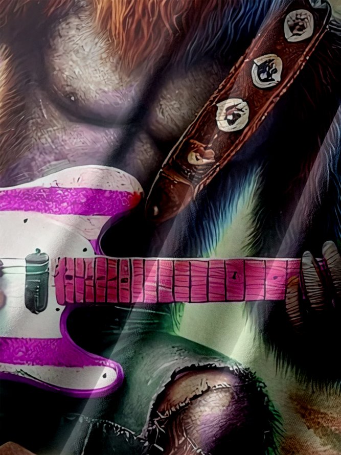 Big Size Moisture-wicking American Flag Bigfoot Guitar Rock Chest Pocket Hawaiian Shirt