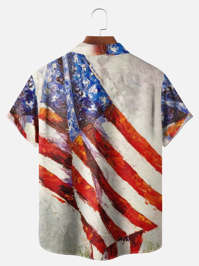 Big Size Moisture-wicking American Flag Painted Chest Pocket Hawaiian Shirt