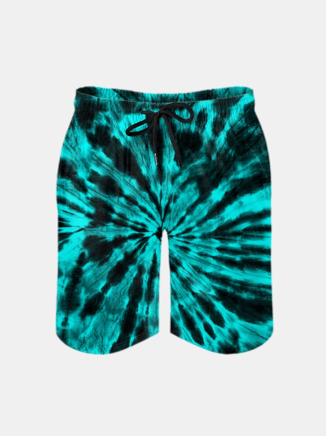Men's Swim Trunks Hawaiian Tie-Dye Beach Shorts with Pockets