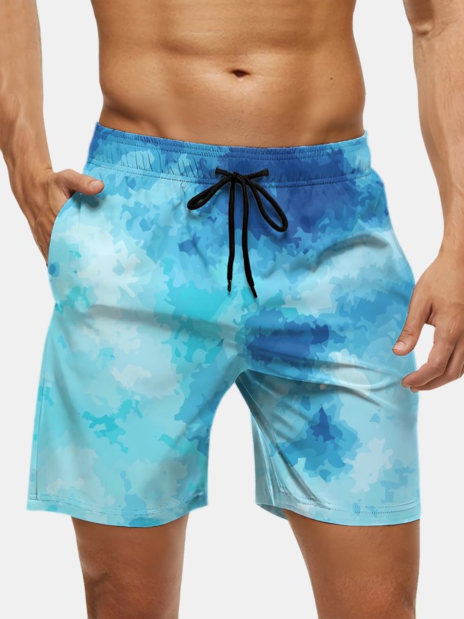 Men's Swim Trunks Hawaiian Gradient Color Beach Shorts with Pockets