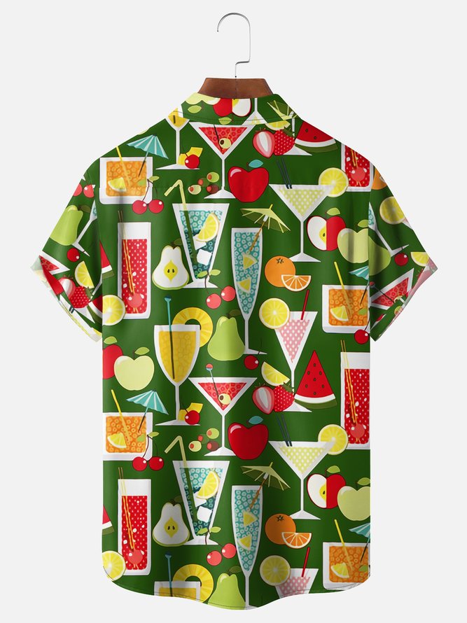Tall Size Moisture-wicking Geomatric Cocktail Chest Pocket Hawaiian Shirt