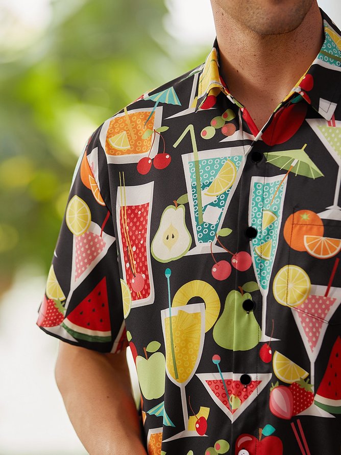 Tall Size Moisture-wicking Geomatric Cocktail Chest Pocket Hawaiian Shirt