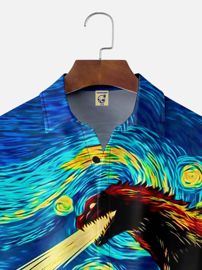 Big Size Movie Monster Chest Pocket Short Sleeve Casual Shirt