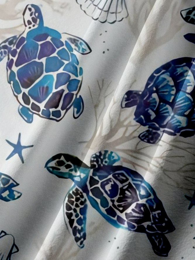 Big Size Moisture-wicking Marine Sea Turtle Chest Pocket Hawaiian Shirt